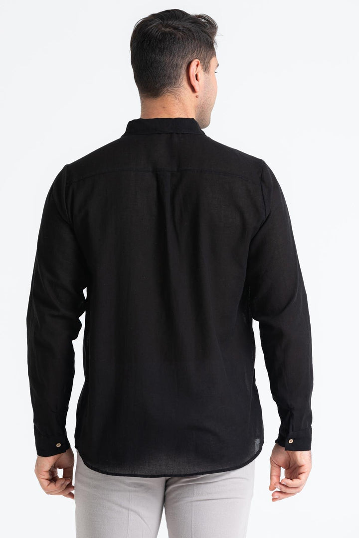 Men - Black Poplin Long Sleeve Shirt