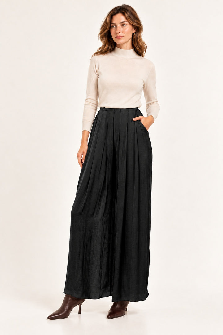 Silky High Waisted Pleated Front Pants