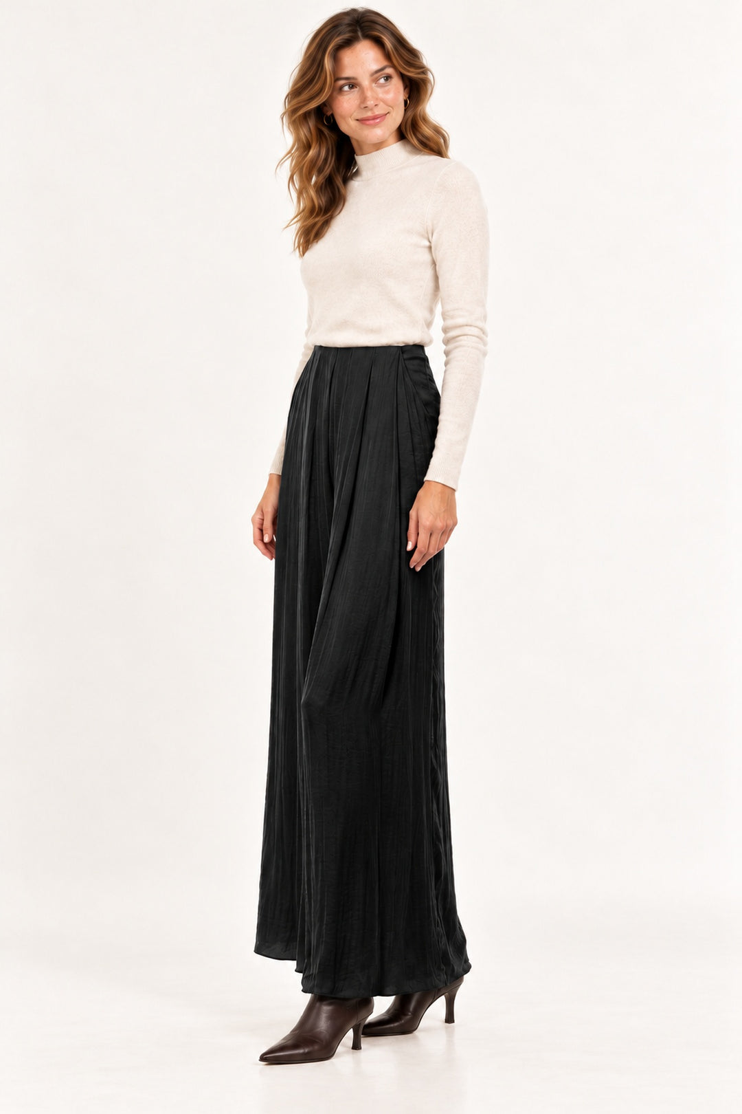 Silky High Waisted Pleated Front Pants