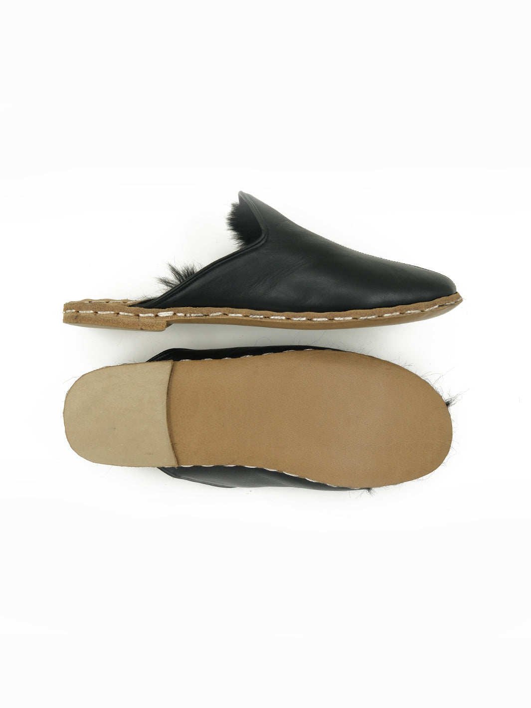 Men's Midnight Black Shearling Flat Mule - Leather