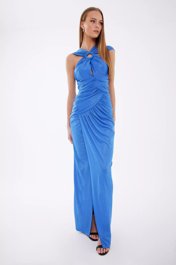 Blue Silvery Sleeveless Maxi Dress