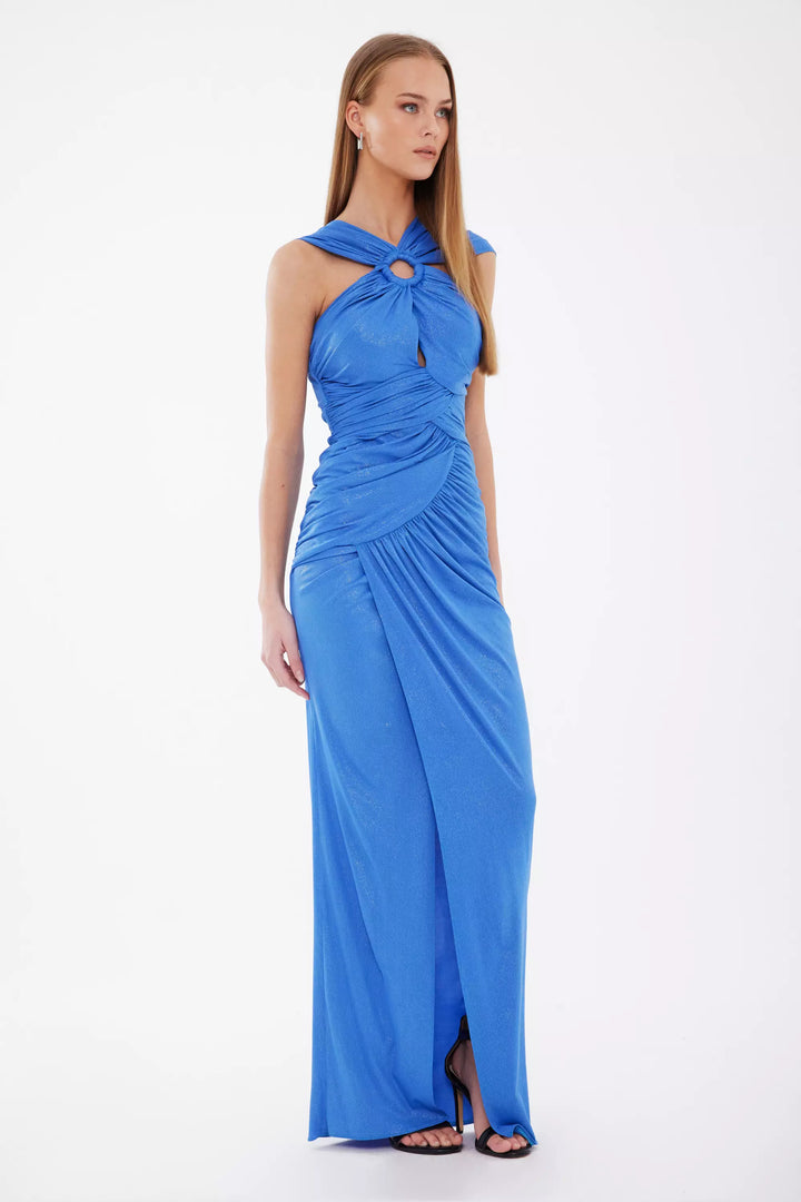 Blue Silvery Sleeveless Maxi Dress