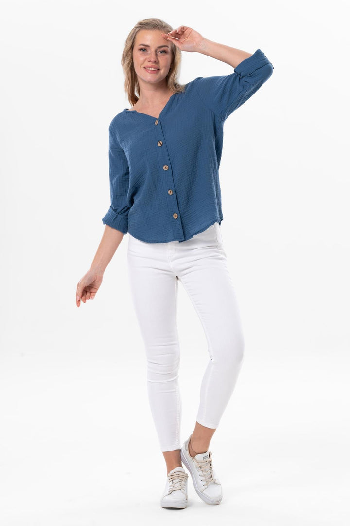 Women's Long Sleeve Blouses - Gauze