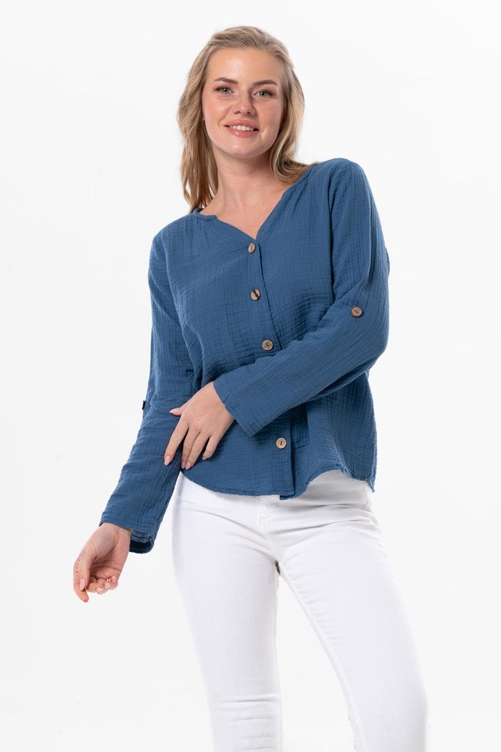 Women's Long Sleeve Blouses - Gauze