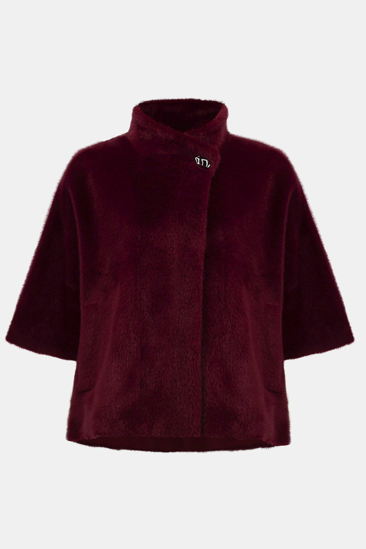 Maroon fleece jacket on a white background