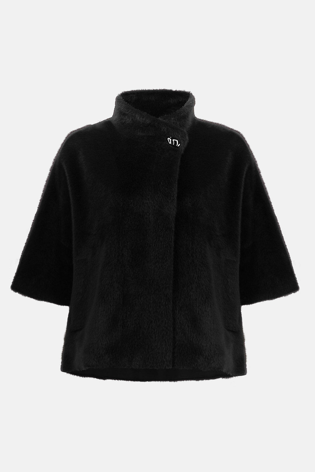 Black cape with a brand logo on a white background