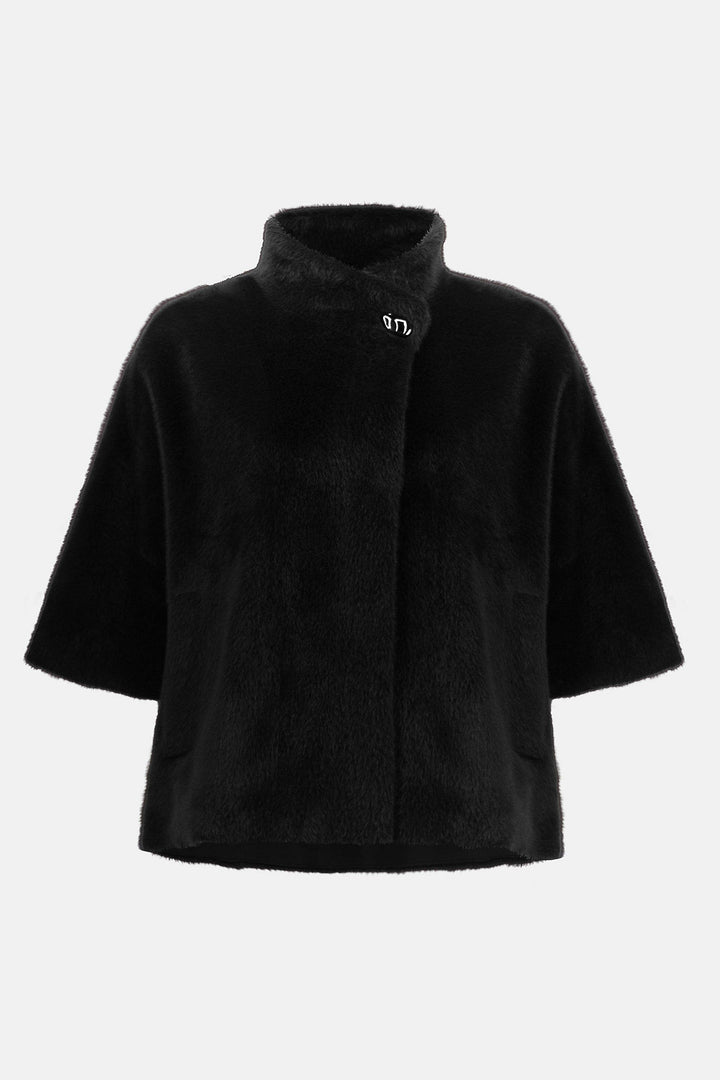 Black cape with a brand logo on a white background