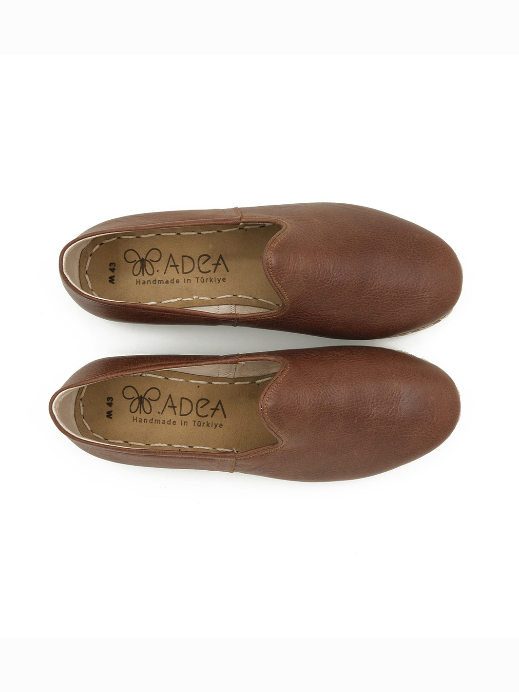 Top view of men's handmade walnut brown leather slip-on shoes by ADEA​