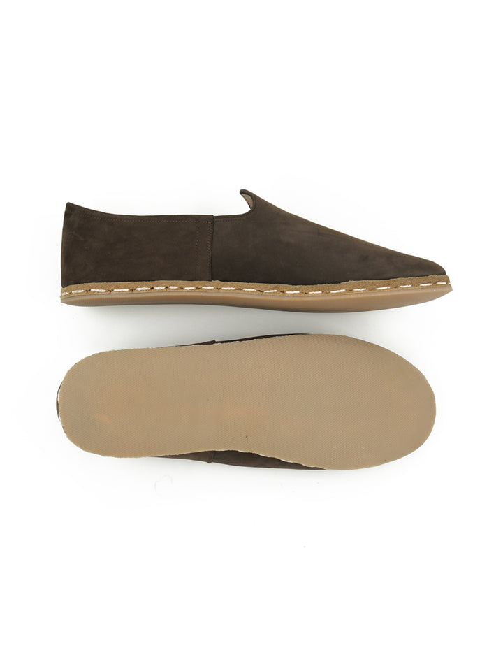 Men's Espresso Brown Slip On Shoes - Nubuck Leather