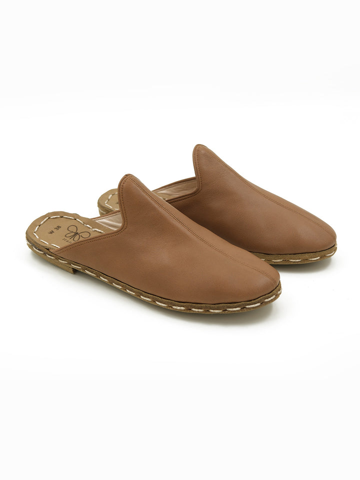 Women's Lion Brown Flat Mule - Leather