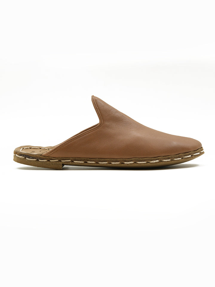 Women's Lion Brown Flat Mule - Leather