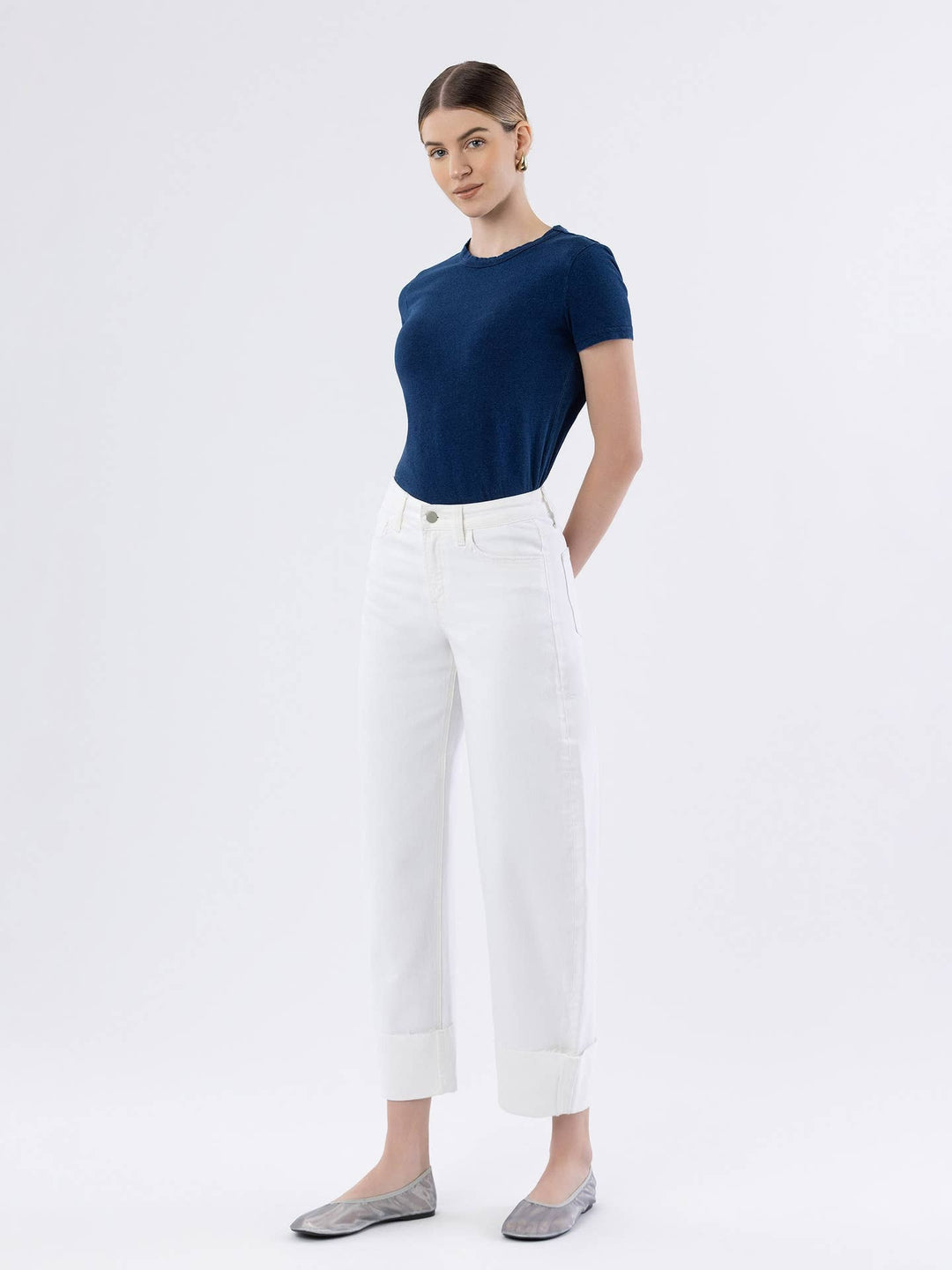 Optic White High Rise Cuffed Crop Barrel Jeans - Flying Monkey