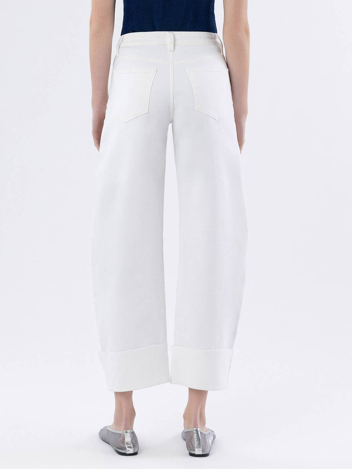 Optic White High Rise Cuffed Crop Barrel Jeans - Flying Monkey