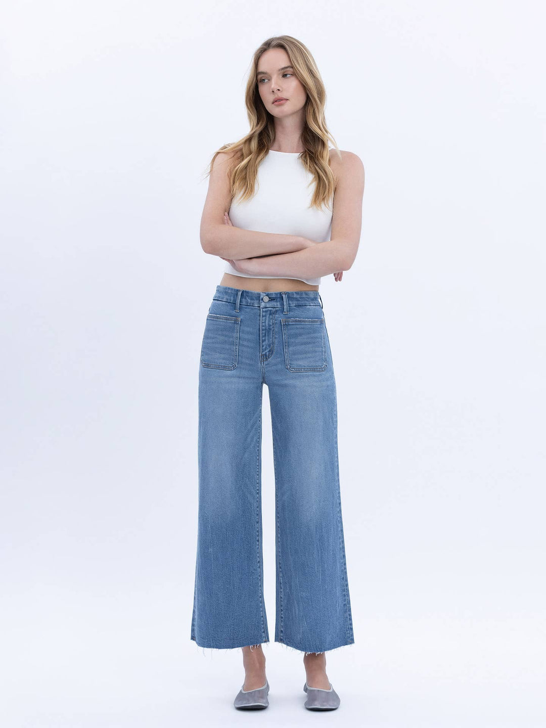 High Rise Comfort Waistband Crop Wide Jeans - Vervet By Flying Monkey