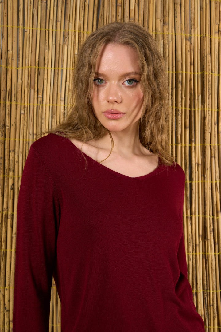 Claret Red V Neck Sweater