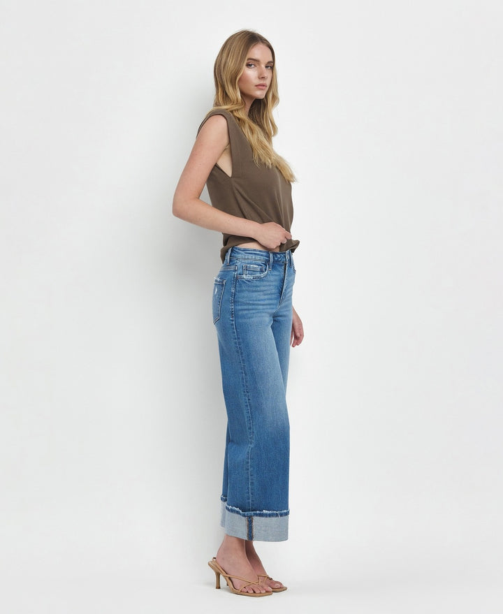 High Rise Cuffed Wide Leg Jeans - Flying Monkey