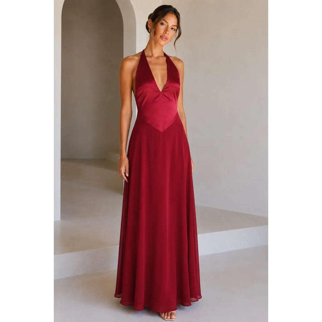 Isabella Halter Maxi Dress — Rosso