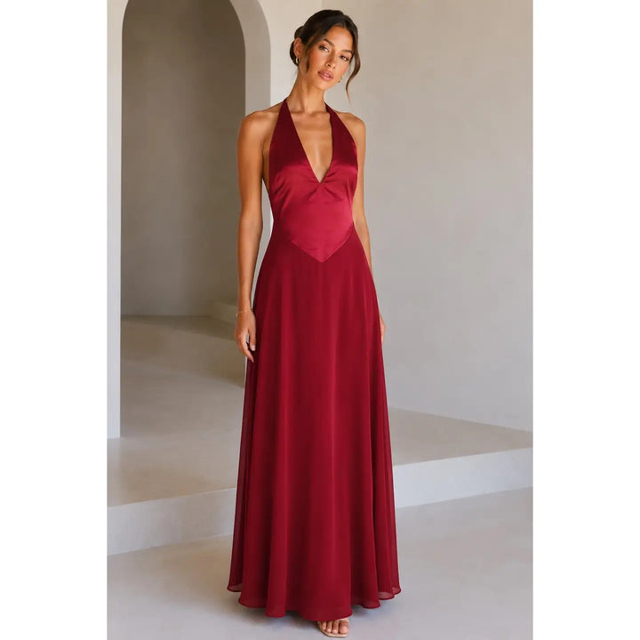 Isabella Halter Maxi Dress — Rosso