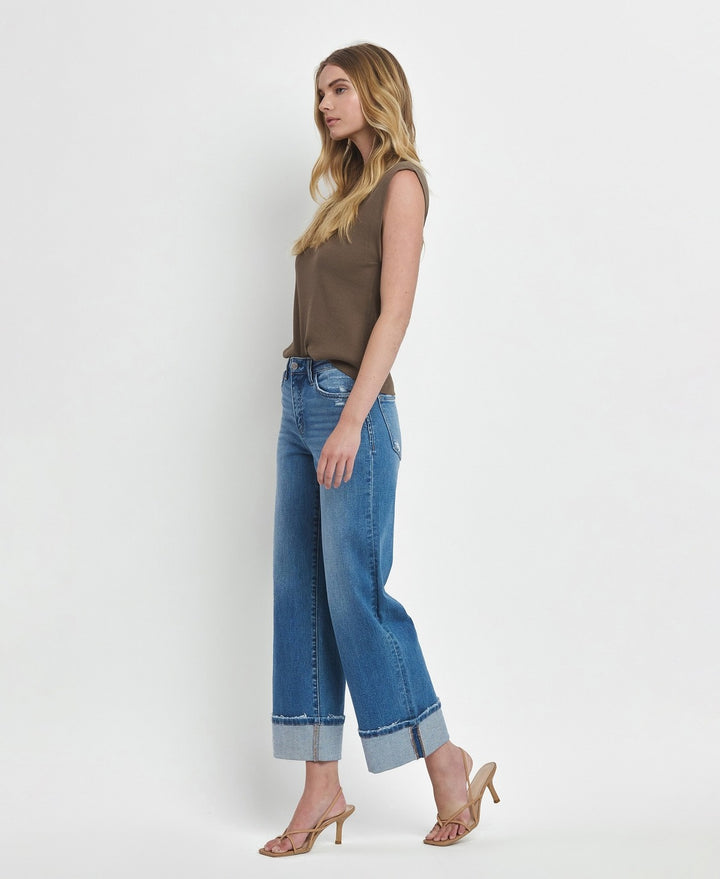 High Rise Cuffed Wide Leg Jeans - Flying Monkey