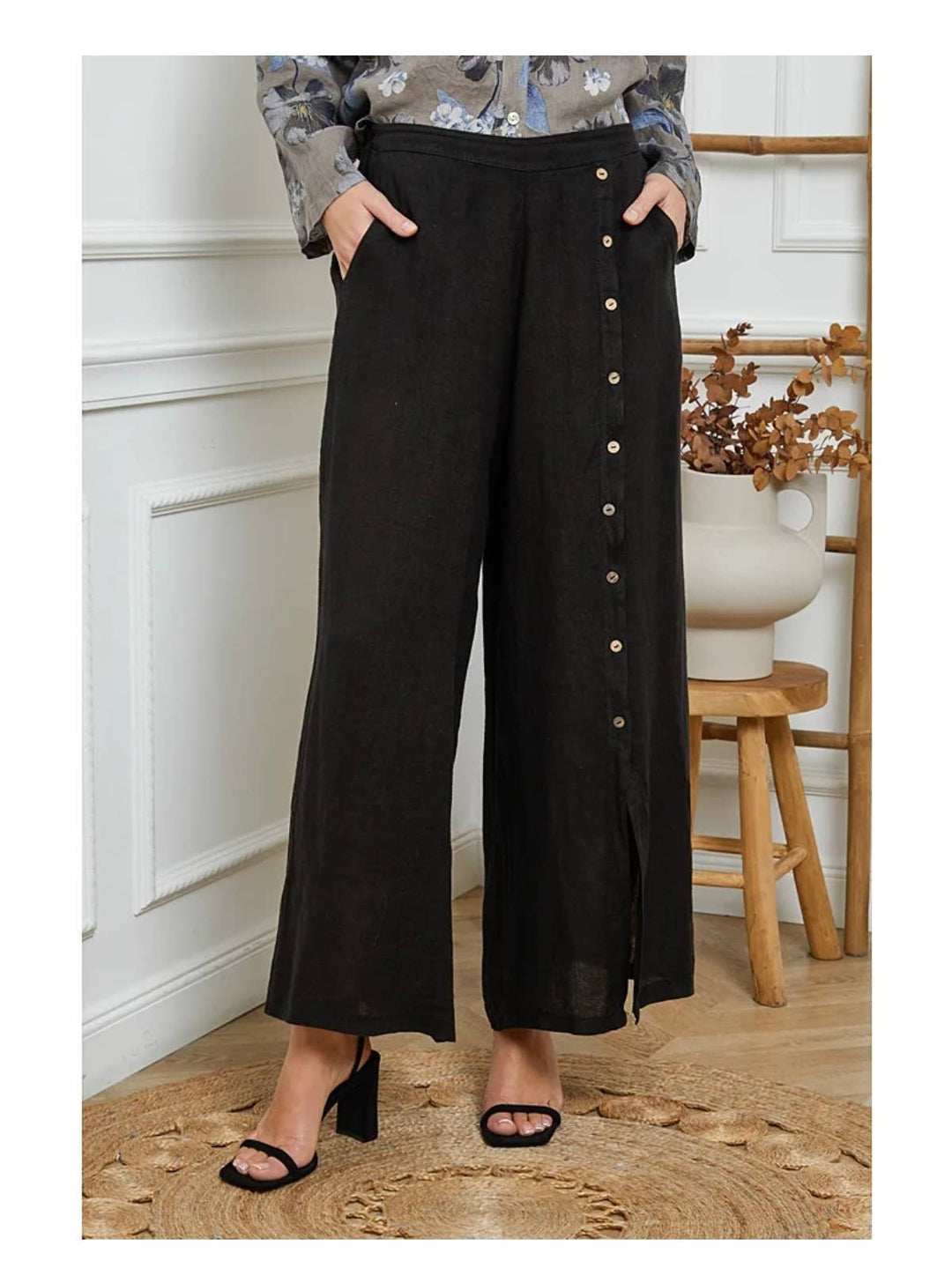 Button Detail Linen Pant