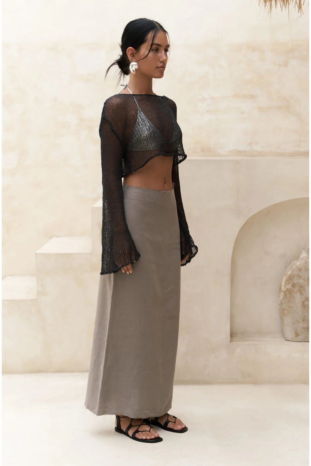 Bellona Openwork Crop Top - Black