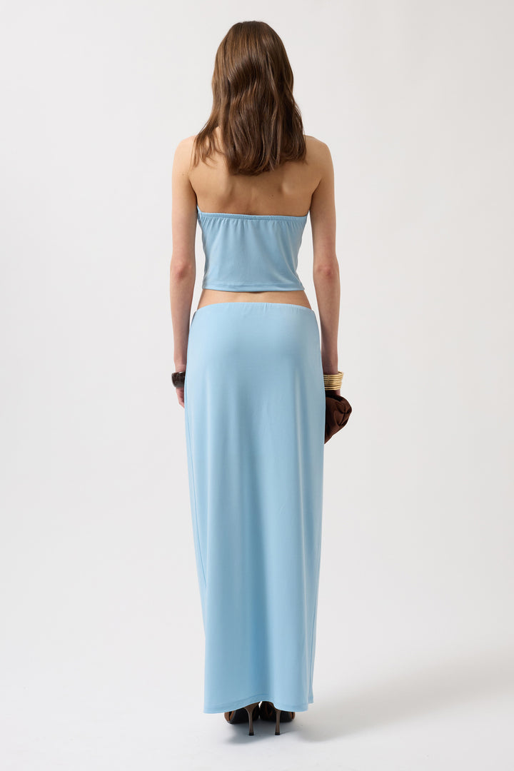 Draped Collar Crop Blouse - Blue