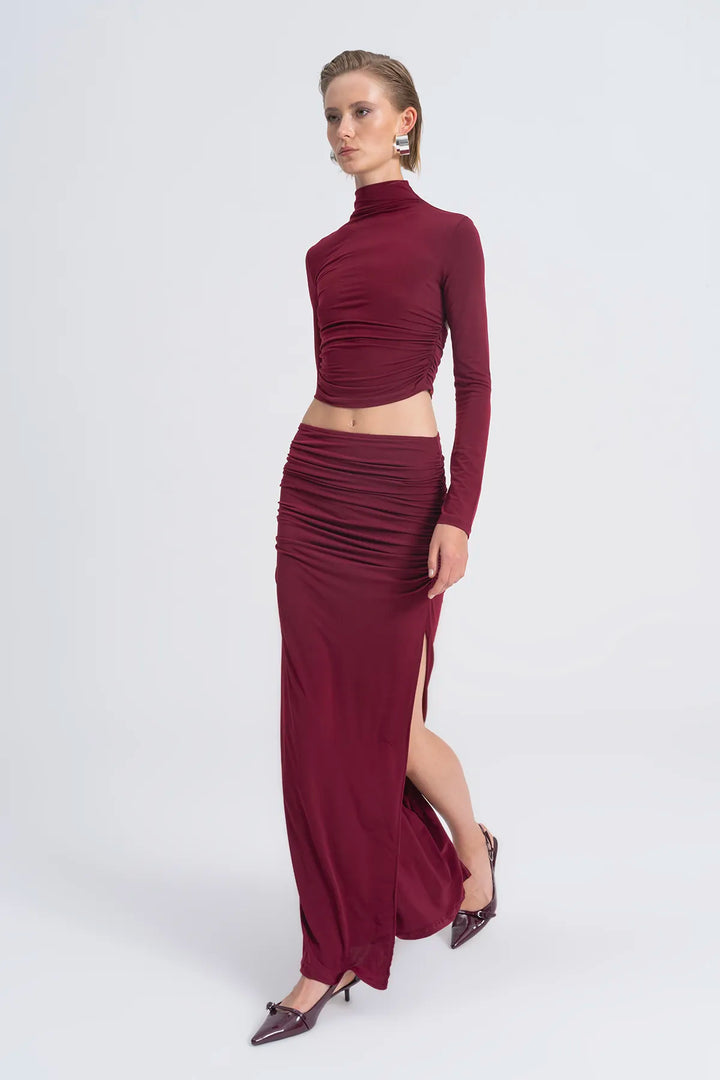 Draped Long Skirt - Burgundy