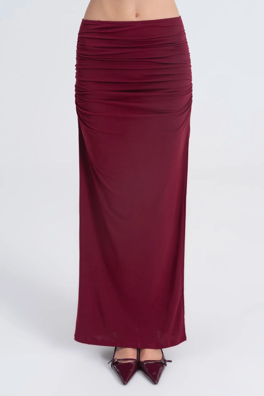 Draped Long Skirt - Burgundy