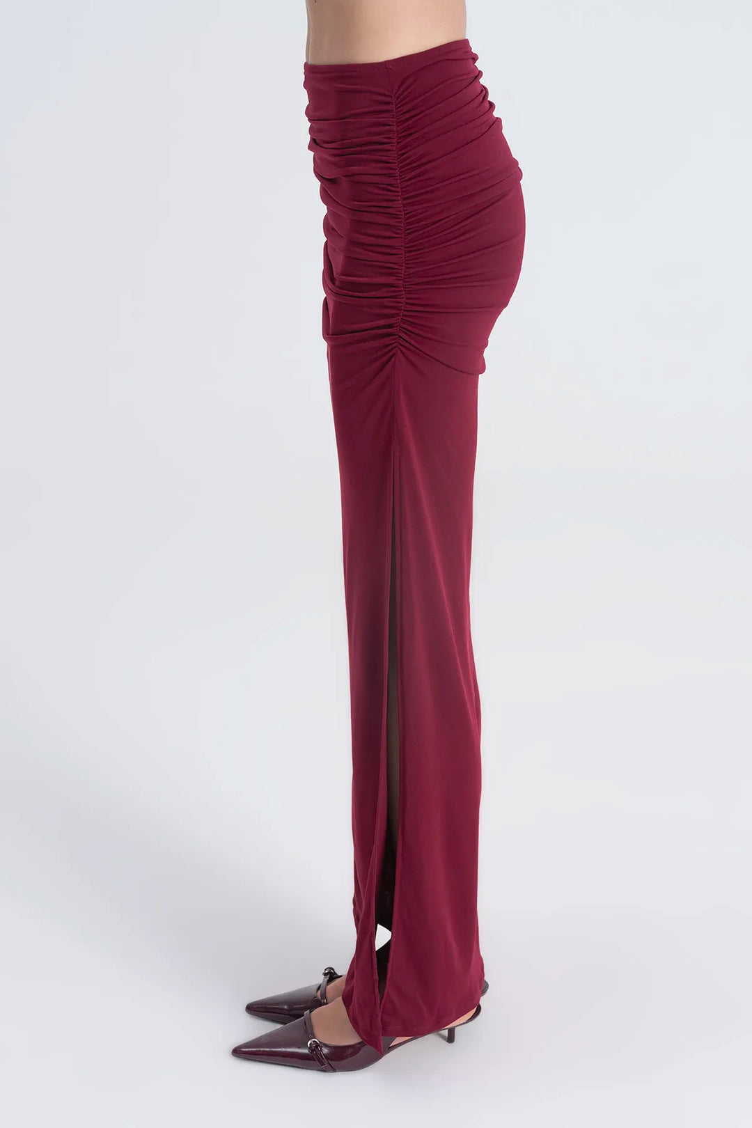 Draped Long Skirt - Burgundy