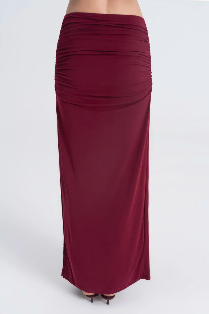 Draped Long Skirt - Burgundy