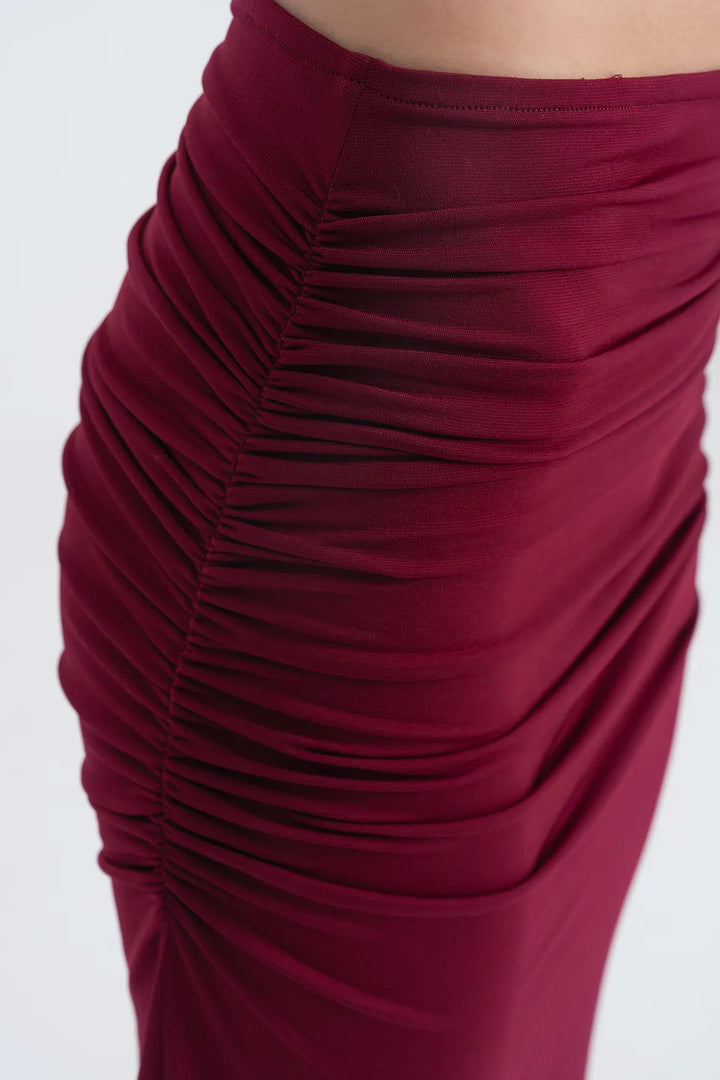 Draped Long Skirt - Burgundy