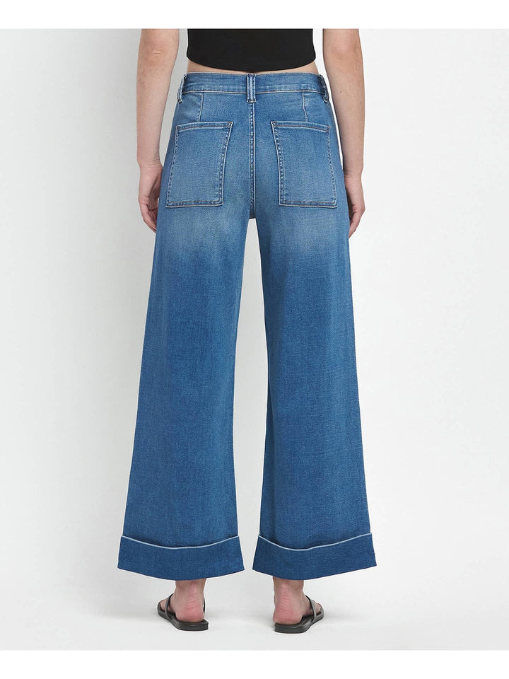 High Rise Double Cuffed Baggy Wide Jeans - Vervet By Flying Monkey