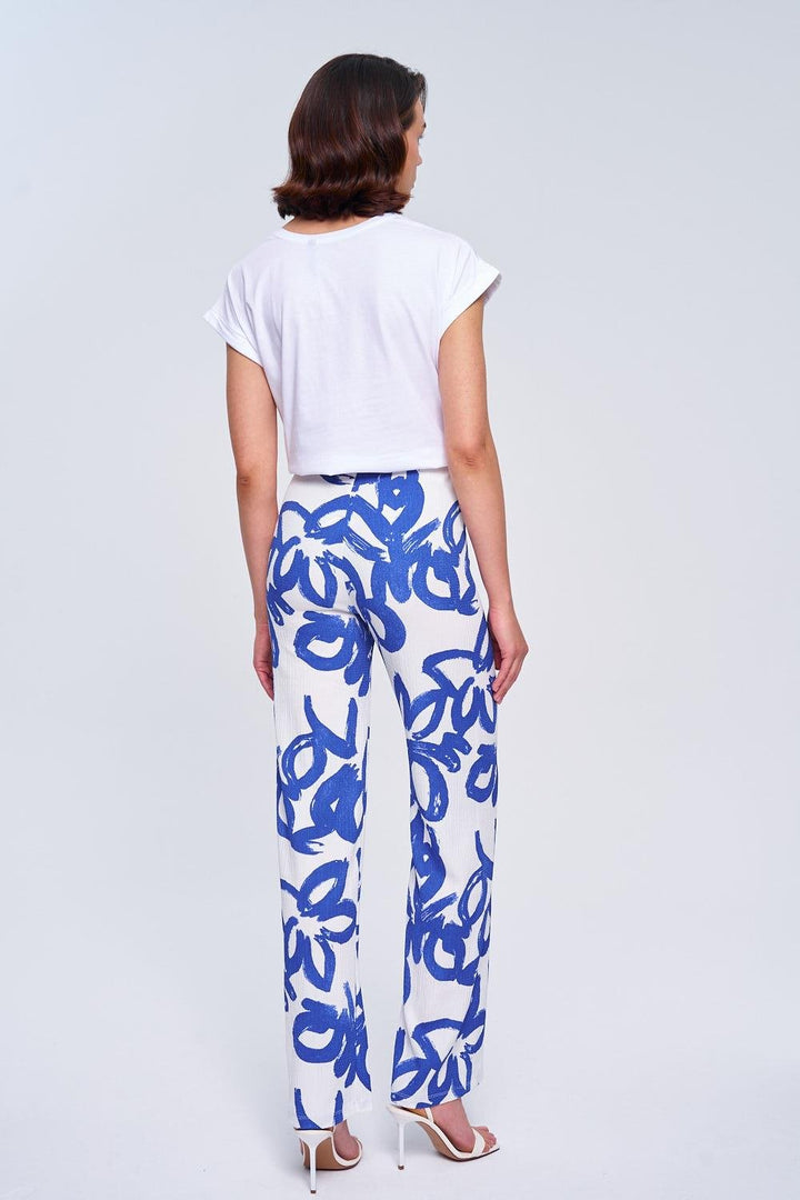 Elastic Waist White Blue Pant