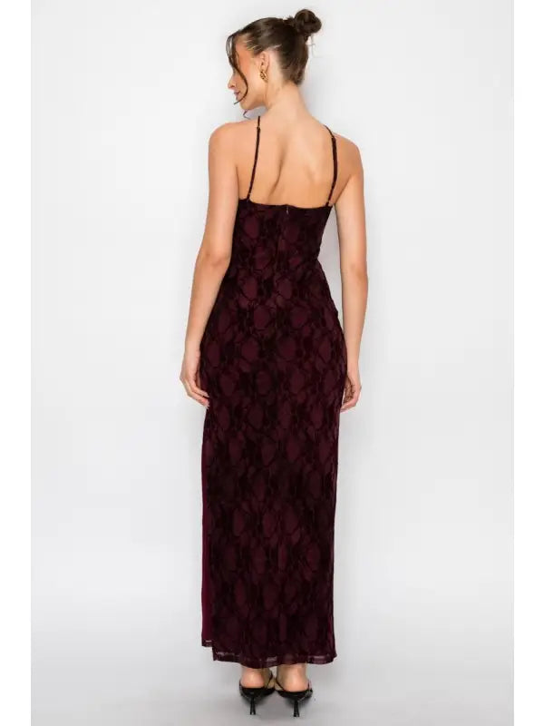 Orbit Ring Burn Out Mesh Maxi Dress
