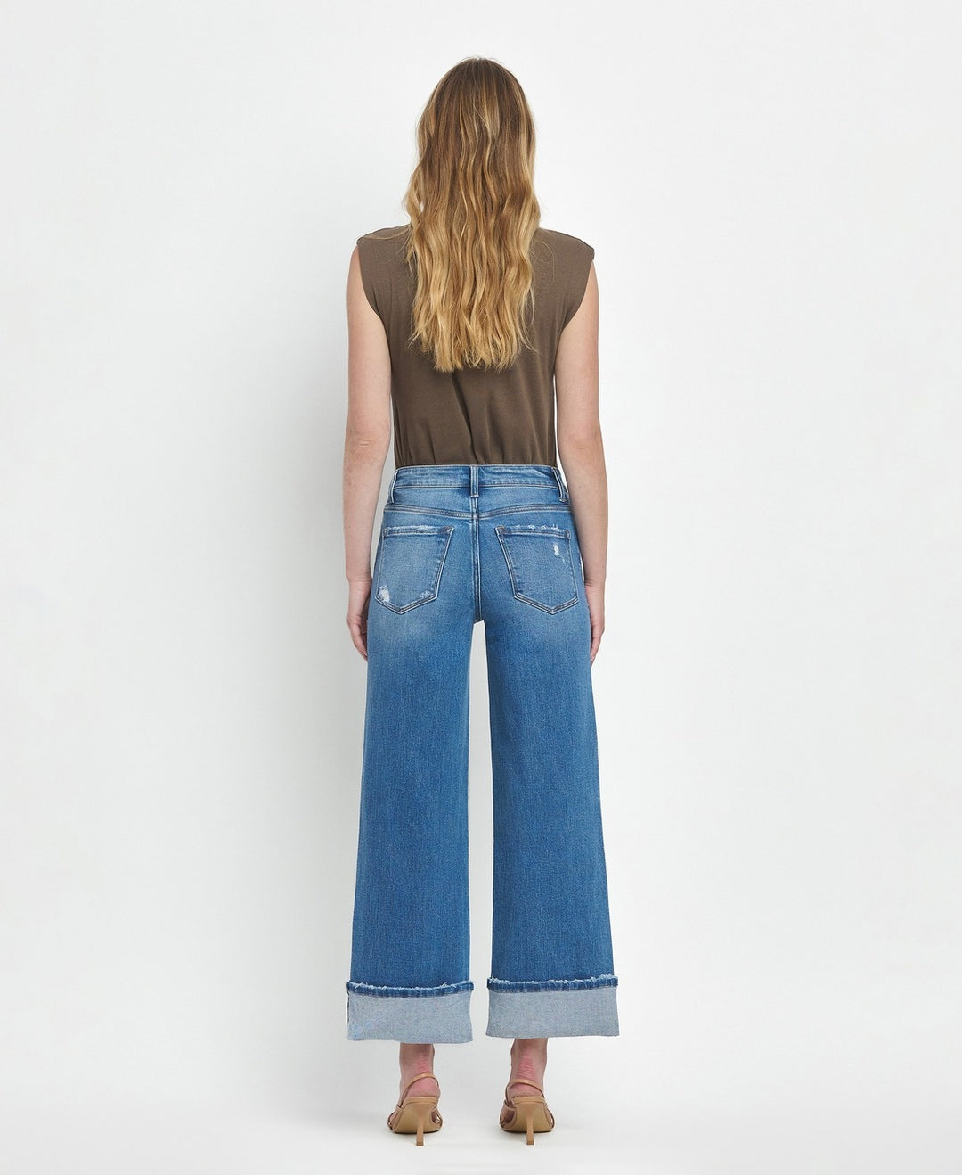 High Rise Cuffed Wide Leg Jeans - Flying Monkey