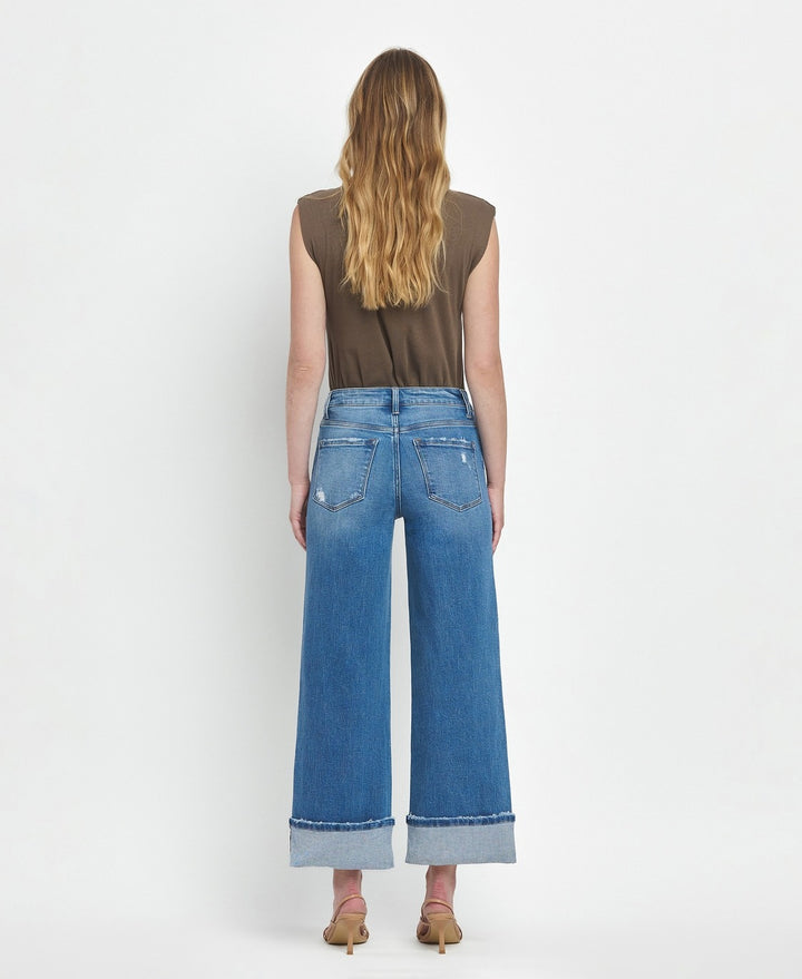 High Rise Cuffed Wide Leg Jeans - Flying Monkey