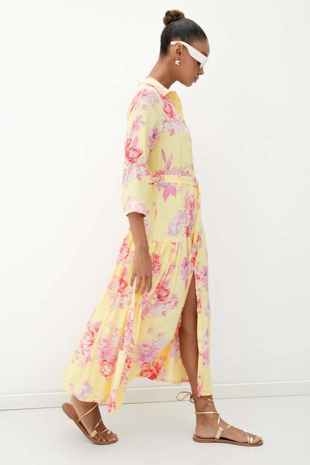 Floral Yellow Shirt Dress