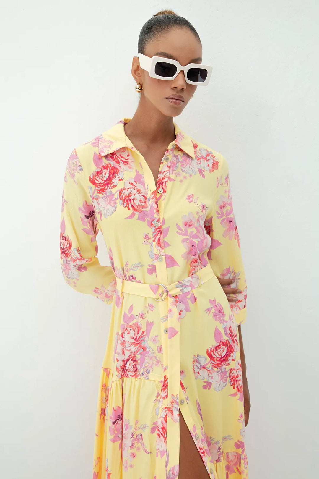 Floral Yellow Shirt Dress