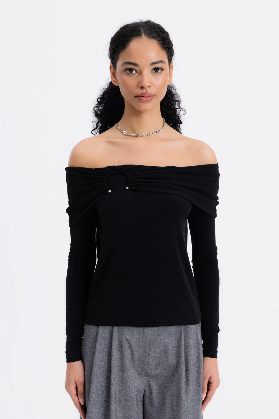 Gia Black Off-Shoulder Top