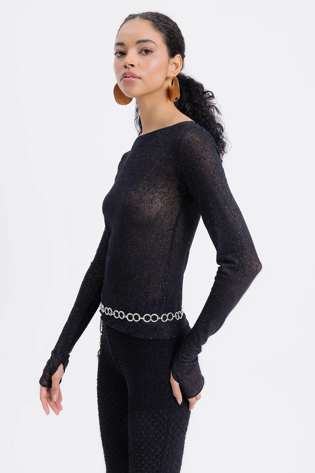 Giulia Sparkling Mesh Top – Black