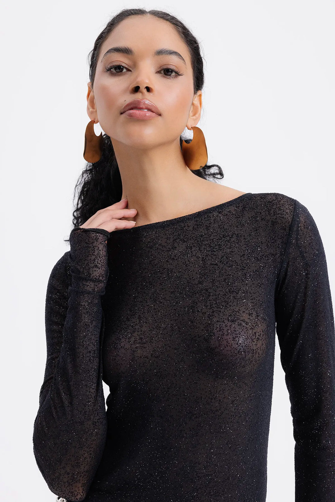 Giulia Sparkling Mesh Top – Black