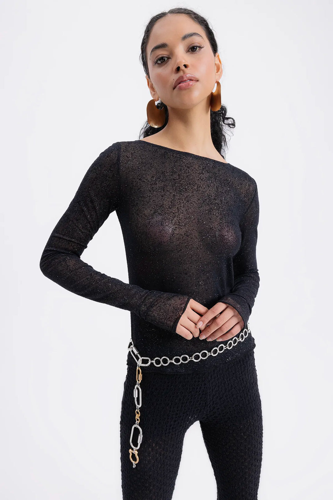 Giulia Sparkling Mesh Top – Black