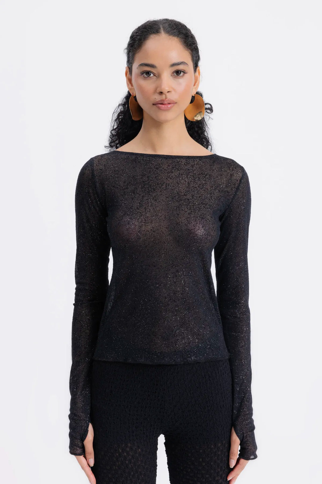 Giulia Sparkling Mesh Top – Black