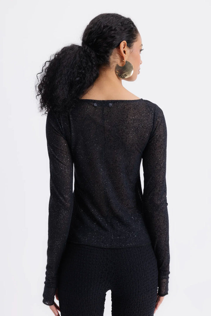 Giulia Sparkling Mesh Top – Black