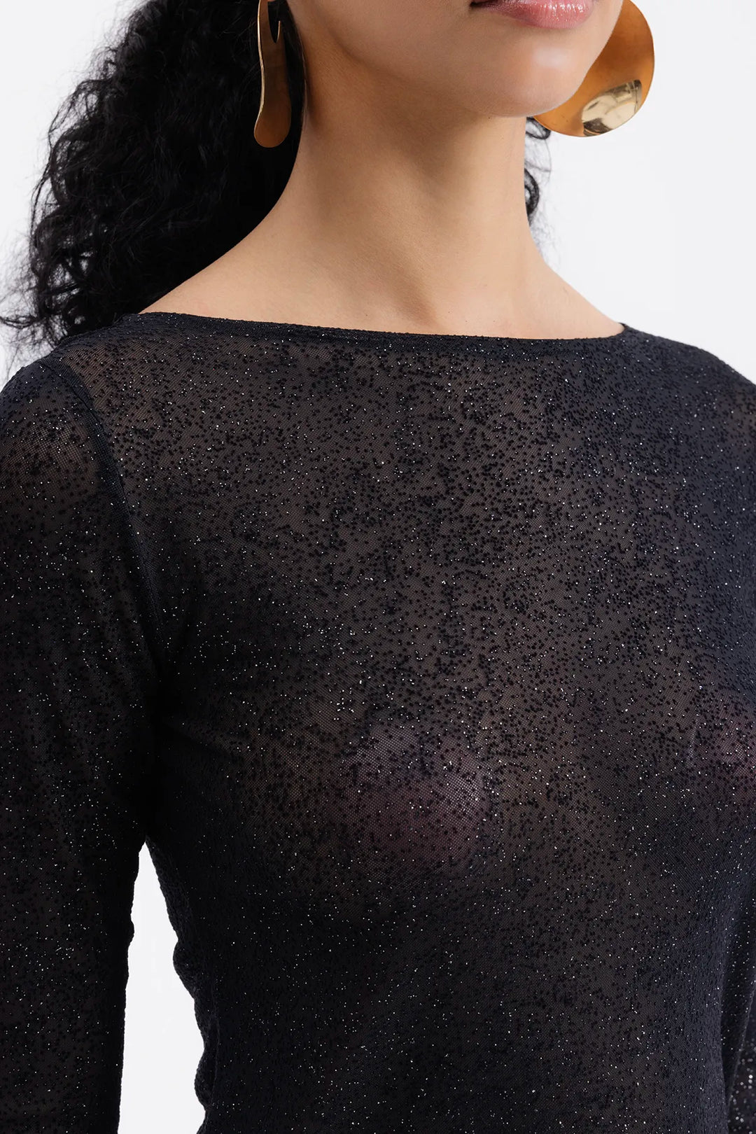 Giulia Sparkling Mesh Top – Black