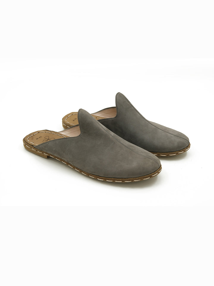 Men's Smoke Grey Flat Mule -  Nubuck Leather