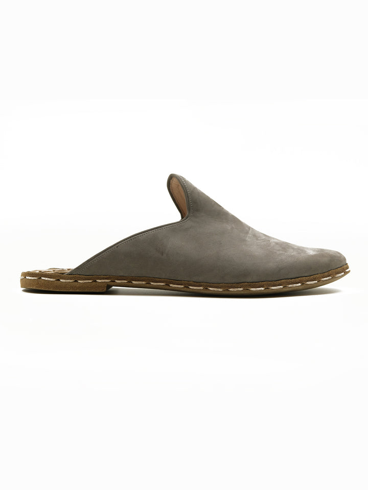 Men's Smoke Grey Flat Mule -  Nubuck Leather