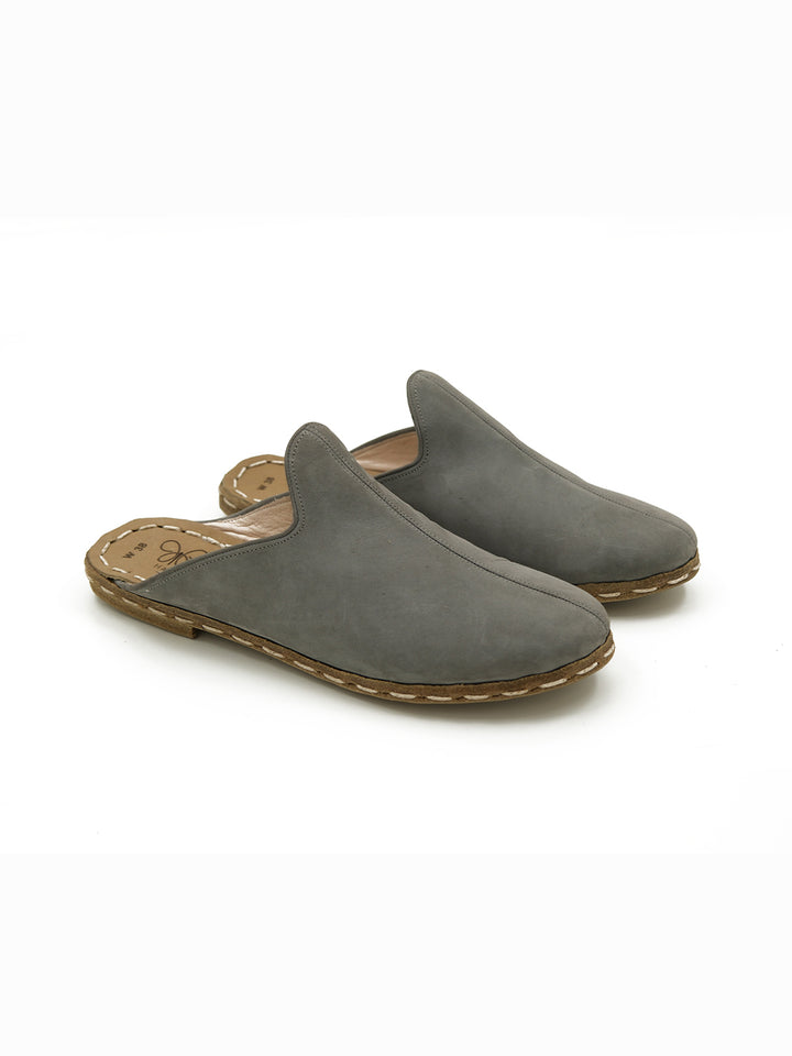 Women's Smoked Grey Flat Mule - Leather