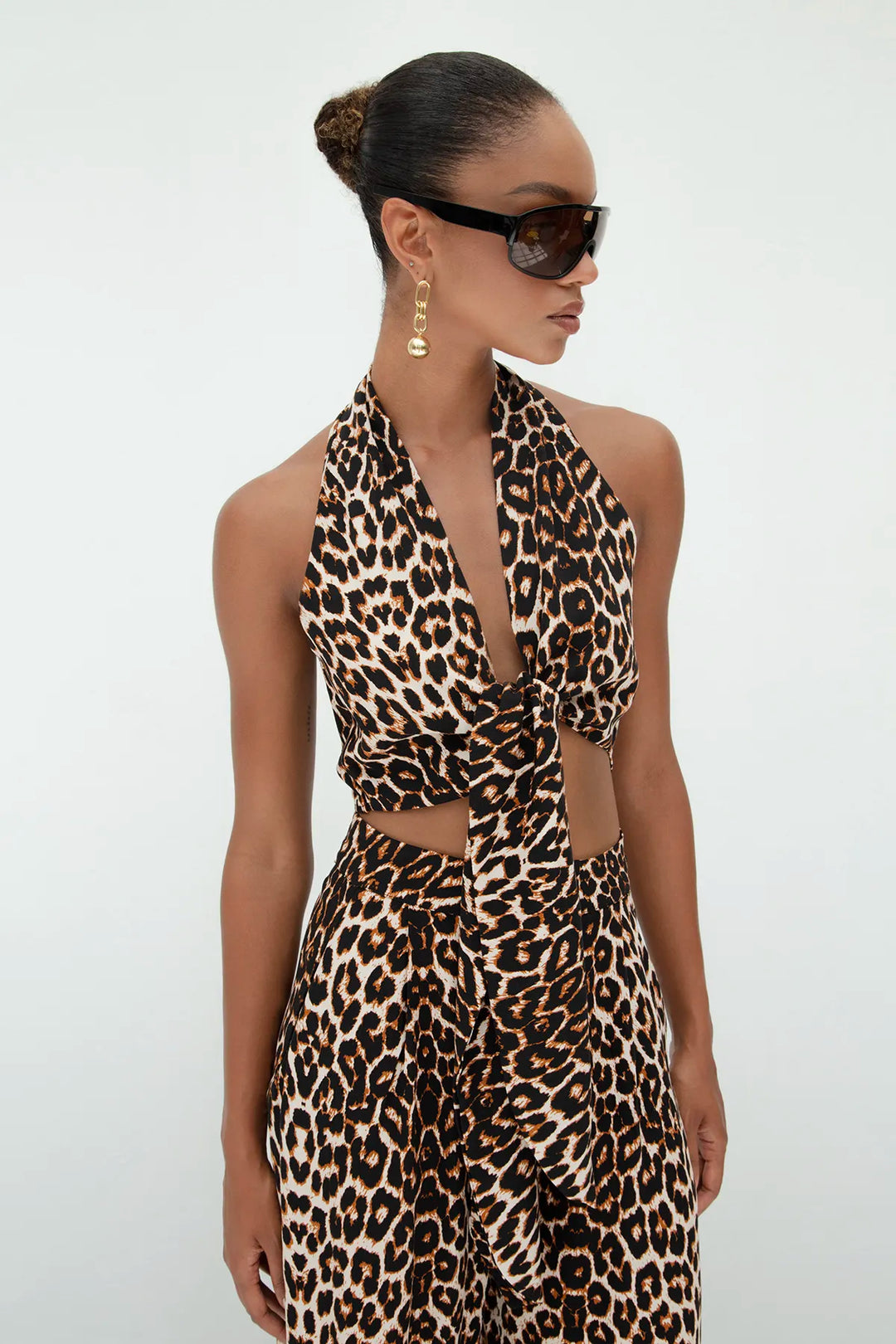 Leopard Front Tie Top