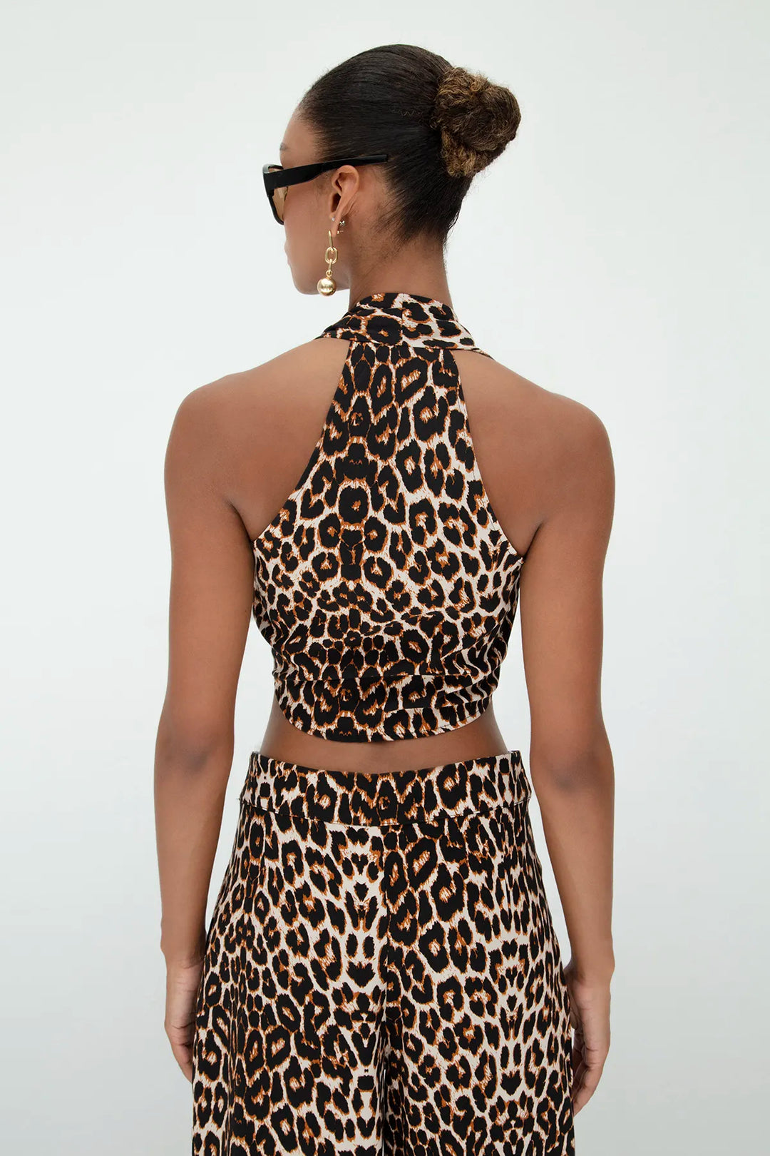 Leopard Front Tie Top